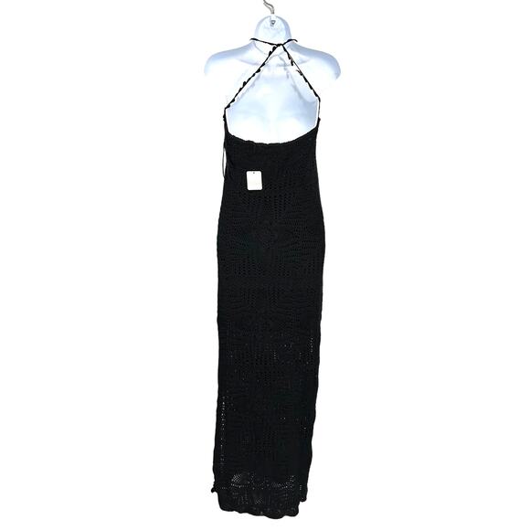 Free People Crochet Knit Sleeveless Maxi Dress NWT Women's Sz M Black Boho Lined - Picture 2 of 8